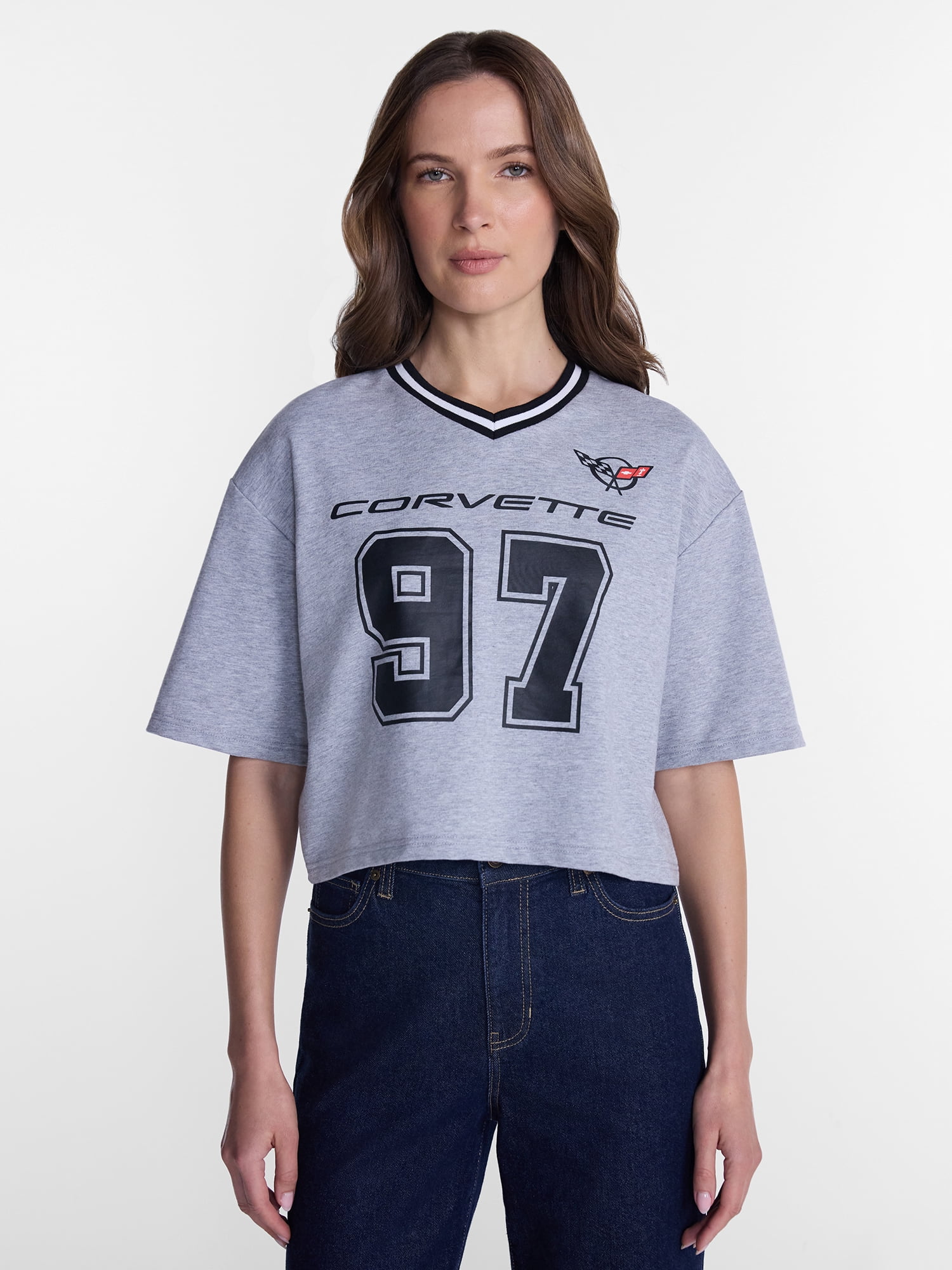 Corvette Women's French Terry Varsity Graphic Tee with Short Sleeves, Sizes XXS-XXL