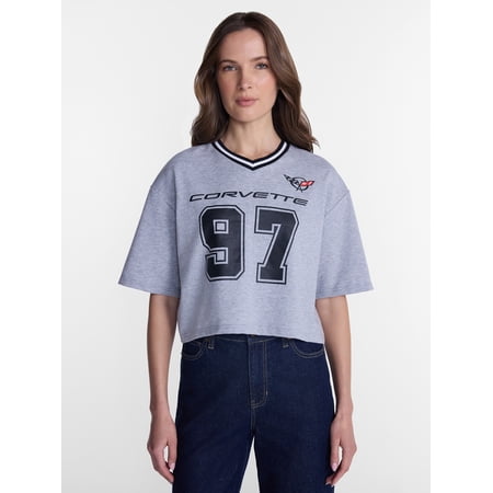 Corvette Women's French Terry Varsity Graphic Tee with Short Sleeves, Sizes XXS-XXL
