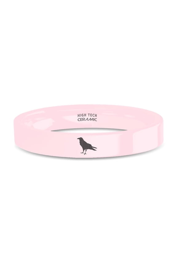 Corvus Bird Crow Laser Engraved Pink Ceramic Wedding Band, 4mm, Size 3.5