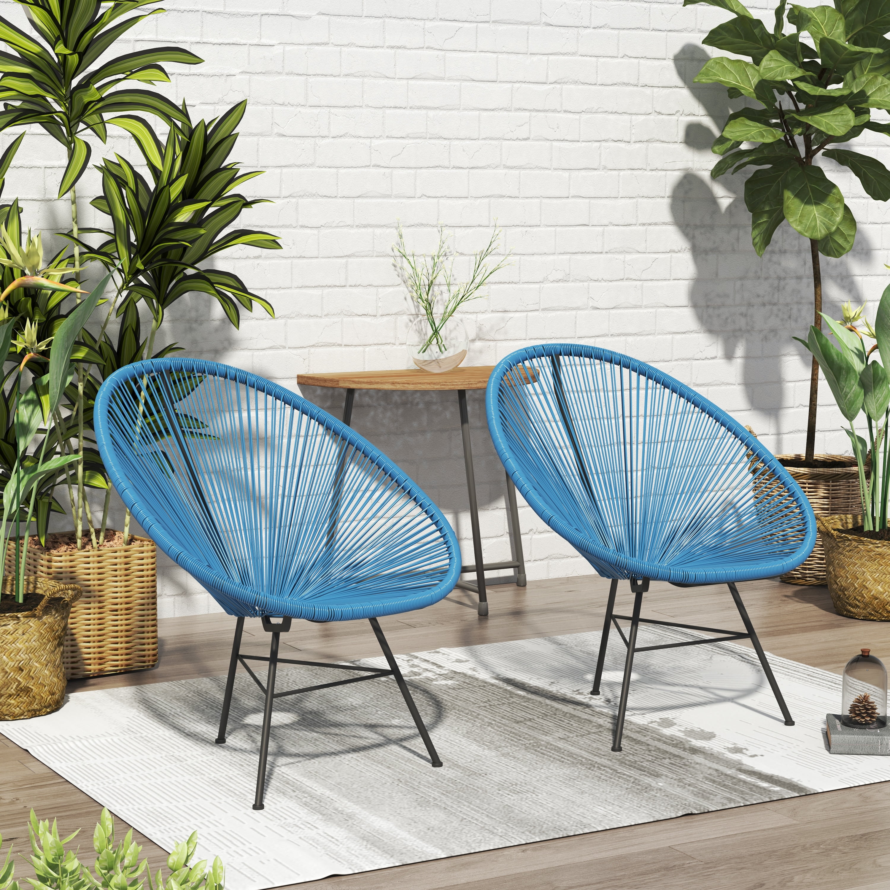 Corvus Outdoor Woven Armless Wide Patio Chairs, Sarcelles Acapulco