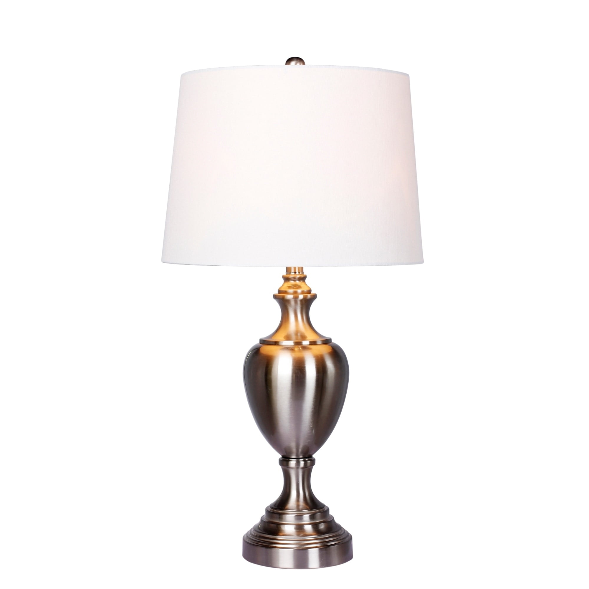 30" Brushed Steel Urn Table Lamp with White Shade