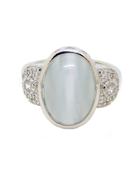 Cory Statement Ring Women Oval Moonstone White Gold Plated Ginger Lyne Collection