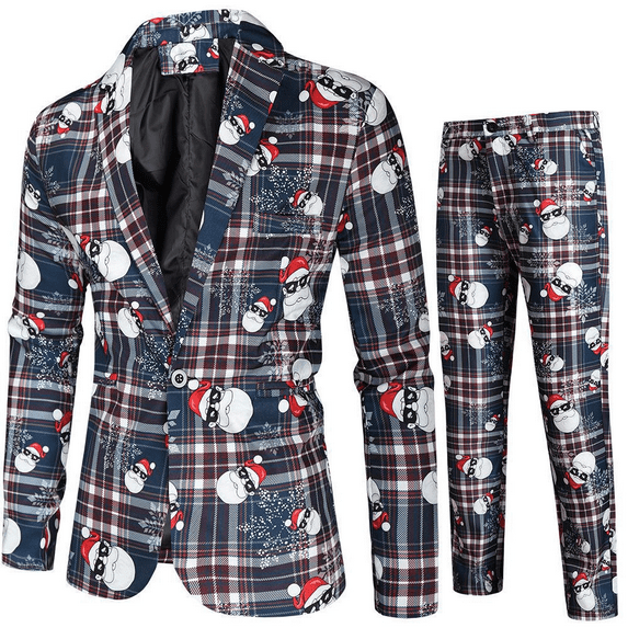 Cos-Animefly Mens Christmas Jacket Funny Xmas Tree Snowman Printed One Button Blazer Open Front Business Office Work Suits