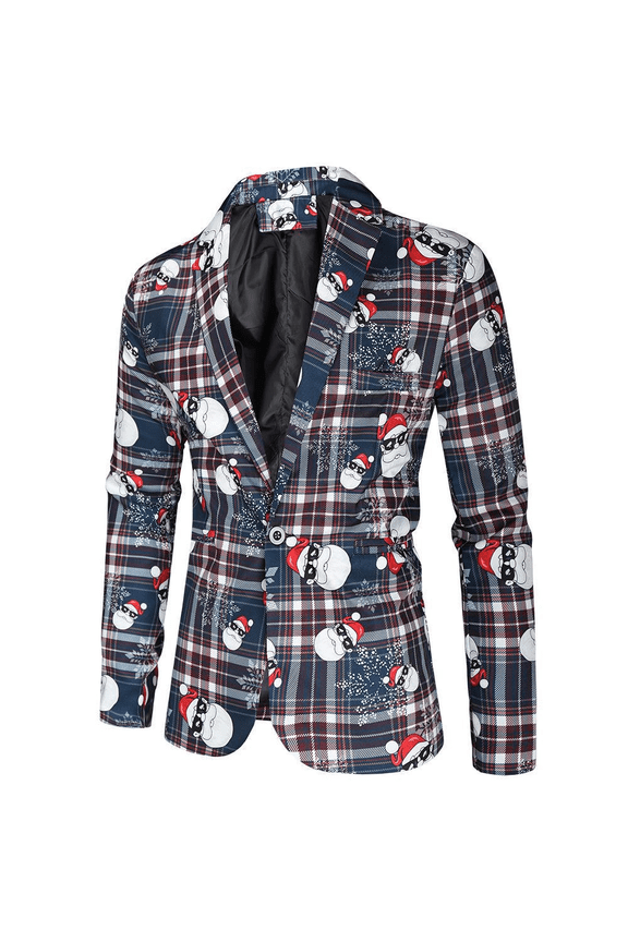 Mens Christmas Jacket Funny Xmas Tree Snowman Printed One Button Blazer Open Front Business Office Work Suits