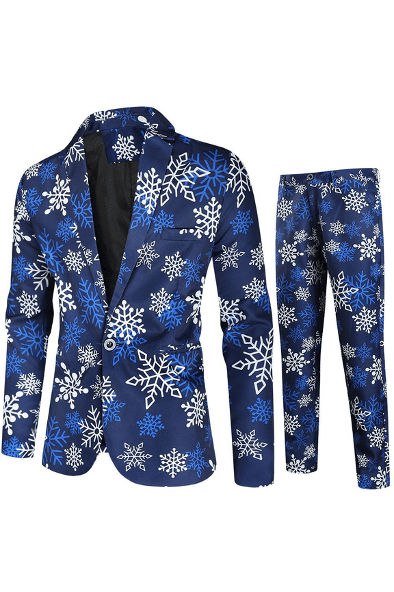 Mens Christmas Jacket Funny Xmas Tree Snowman Printed One Button Blazer Open Front Business Office Work Suits