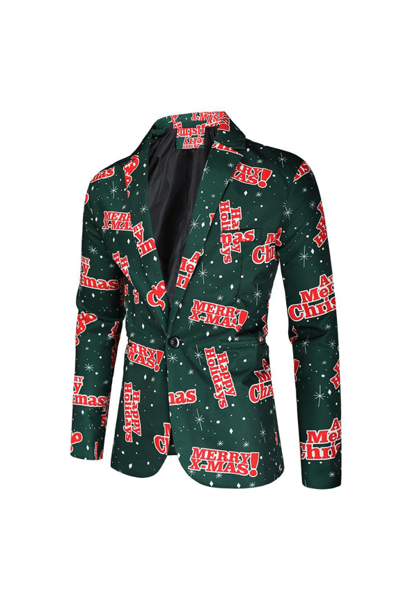 Mens Christmas Jacket Funny Xmas Tree Snowman Printed One Button Blazer Open Front Business Office Work Suits