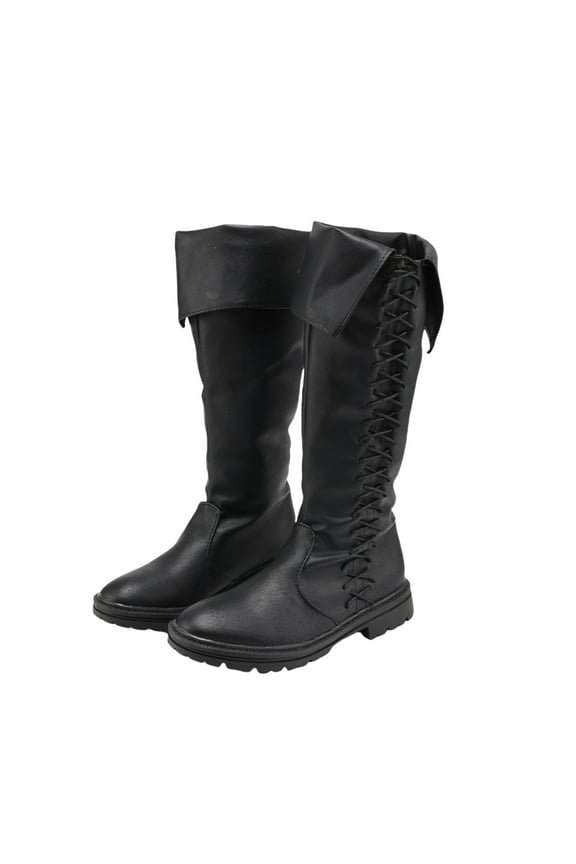 Vintage Medieval Viking Black Leather Boots Men's Knight Long Boots Lace Shoes Gothic Carnival Party