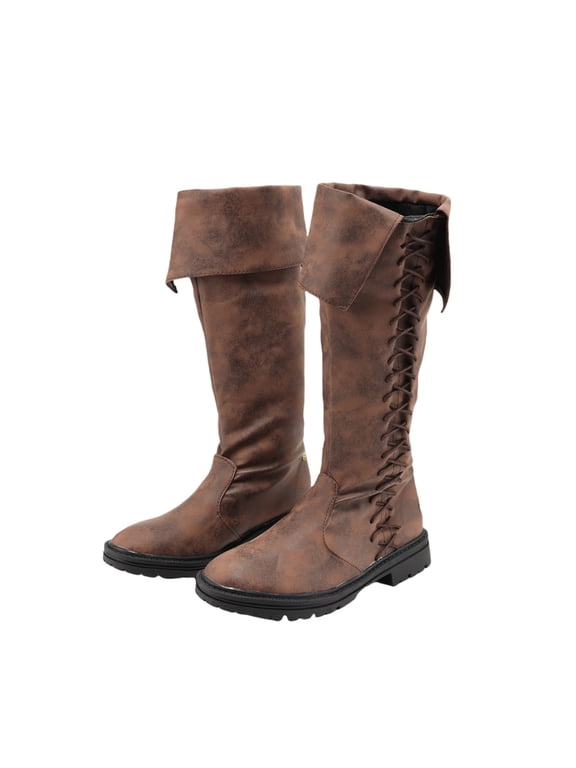 Vintage Medieval Viking Leather Boots Men's Knight Boots High Tube Bandage Shoes Gothic Carnival Party