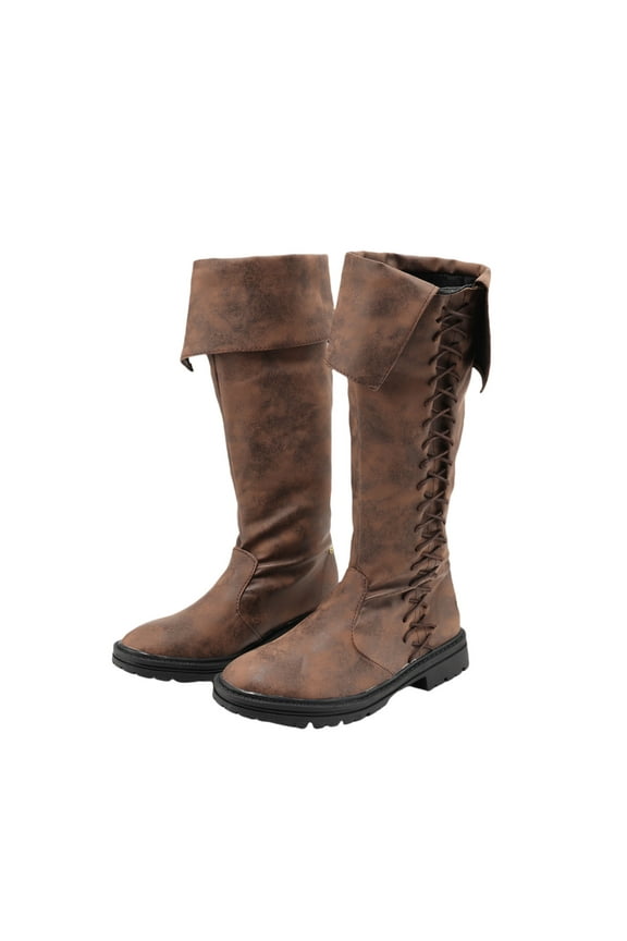 Vintage Medieval Viking Leather Boots Men's Knight Boots High Tube Bandage Shoes Gothic Carnival Party