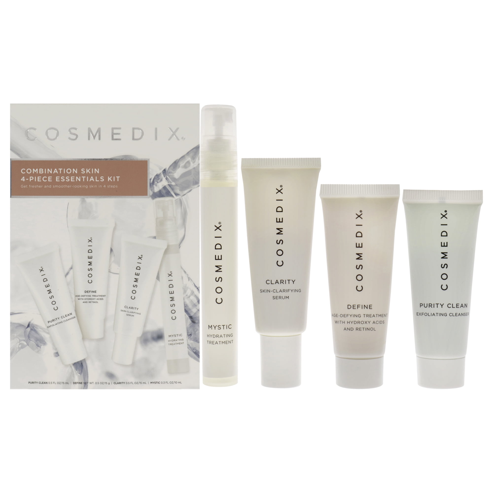 CosMedix Combination Skin Essentials 4 Pc Kit - 0.5oz Purity Clean, 0.5oz Define, 0.5oz Clarity, 0.5oz Mystic