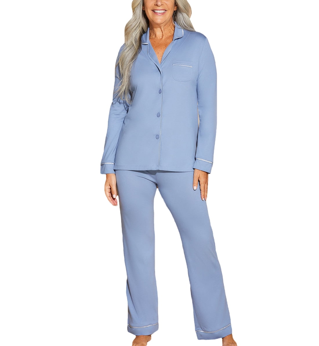 Cosabella Bella Long Sleeve Top Pant PJ Set AMORE9644 3X Blue Diamond Silver Walmart