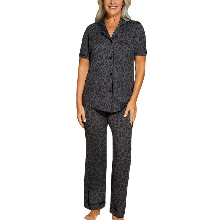 Cosabella Bella Print Short Sleeve Top Pant PJ Set AMORP9645 2X Black Panther Black Walmart