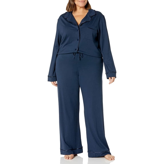 Cosabella Womens Bella Relaxed Long Sleeve Top Pants Pajama Set X-Large Navy/Navy
