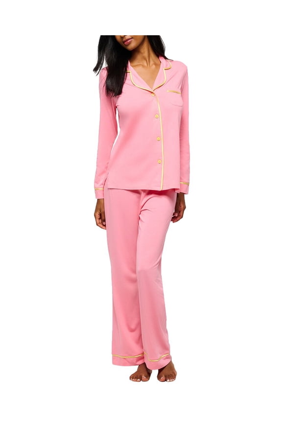 womens 2pc Bella Top & Pant Pajama Set, l, Yellow