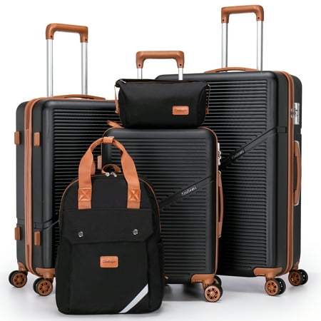 Cosbarn 5 Piece Luggage Sets ABS Hardshell Lightweight Suitcases Sets with TSA Lock Durable Spinner Wheels