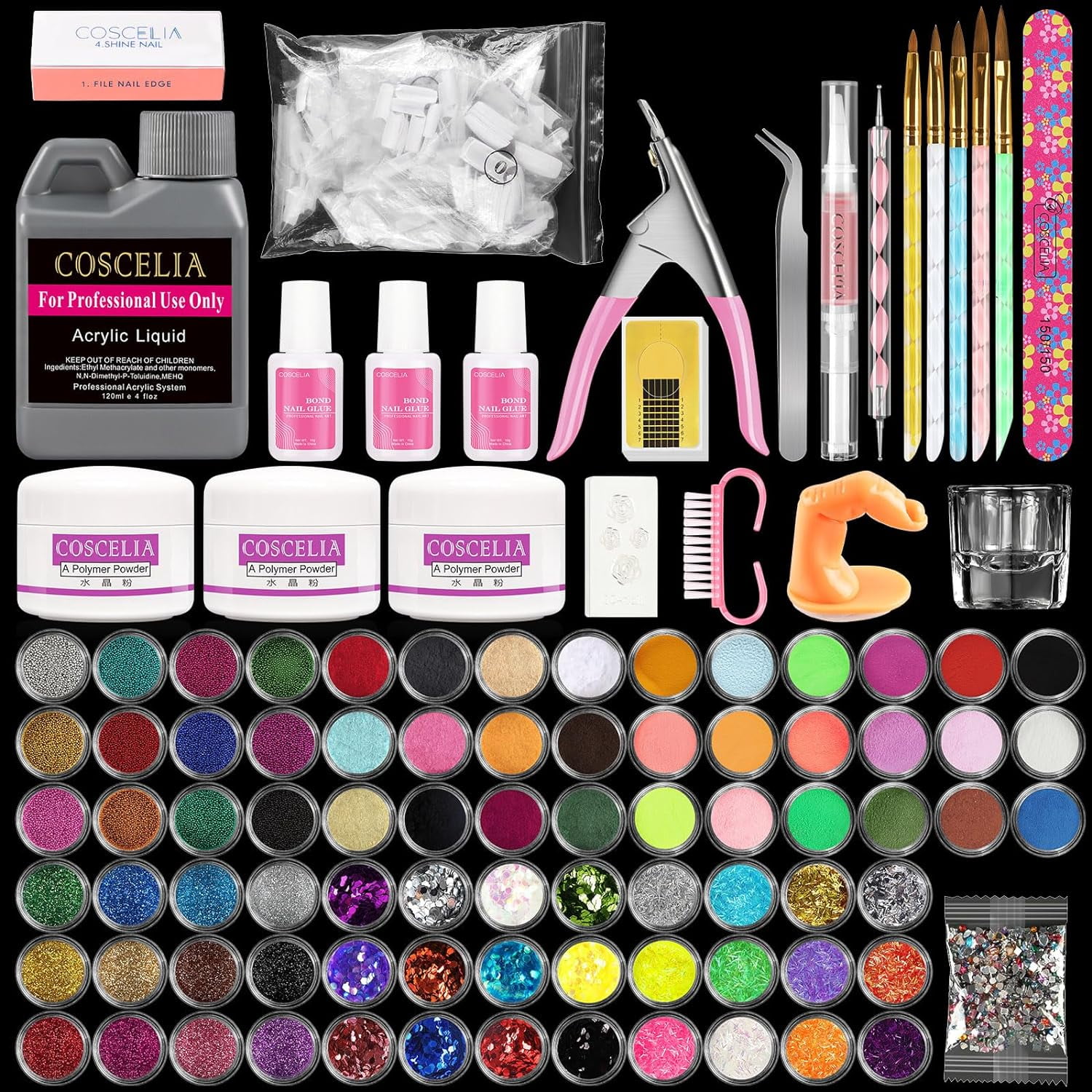 Coscelia Acrylic Nail Kit 45 Color Acrylic Powder and Liquid Monomer