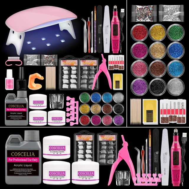 Coscelia Acrylic Nail Kit with Glitter Powder Monomer Liquid Nail Drill