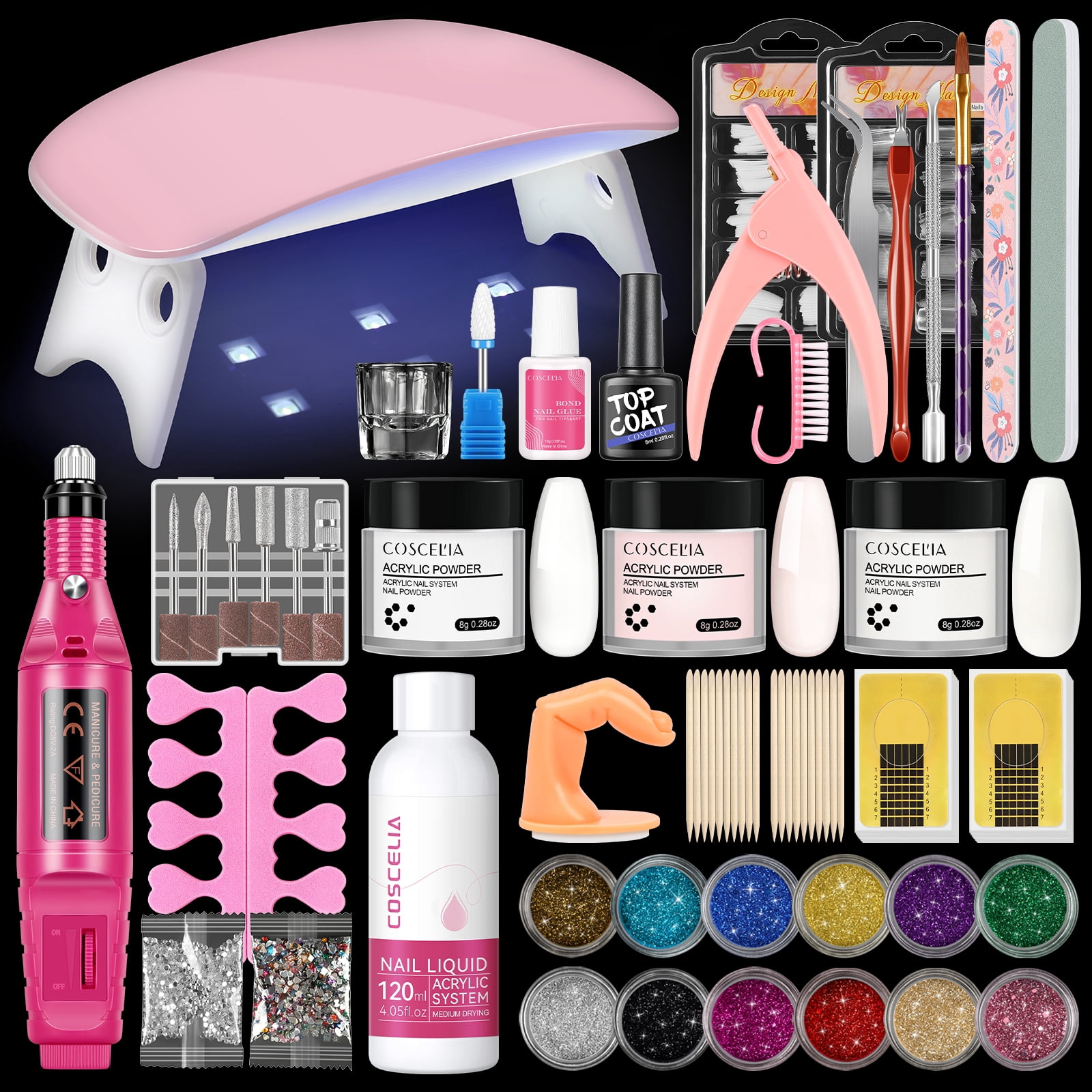 Coscelia Acrylic Nail Kit Complete Set with U V Light and Nail Drill Acrylic Powder and Liquid Set Starter Kit