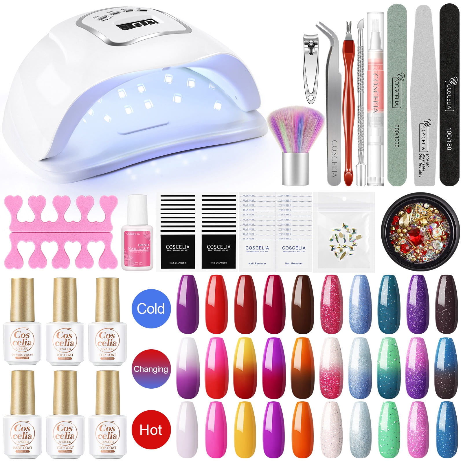 Coscelia Gel Nail Polish Kit with UV Lamp, 8Pcs Color Changing Gel