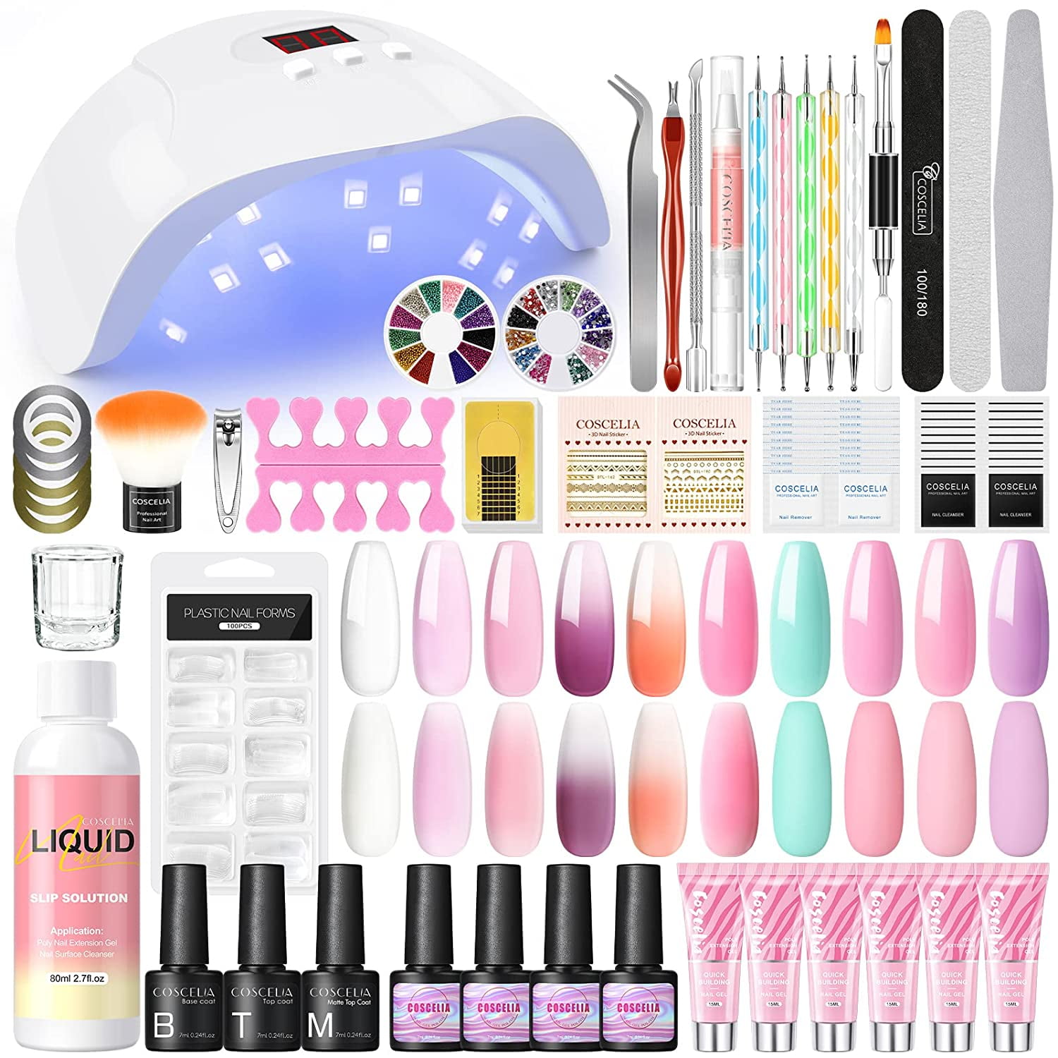 GAOY Poly Gel Nail Kit with U V Light, 6 Pcs Builder Gel Nail Extension Kit  for Beginners with Everything Nail Art DIY at Home