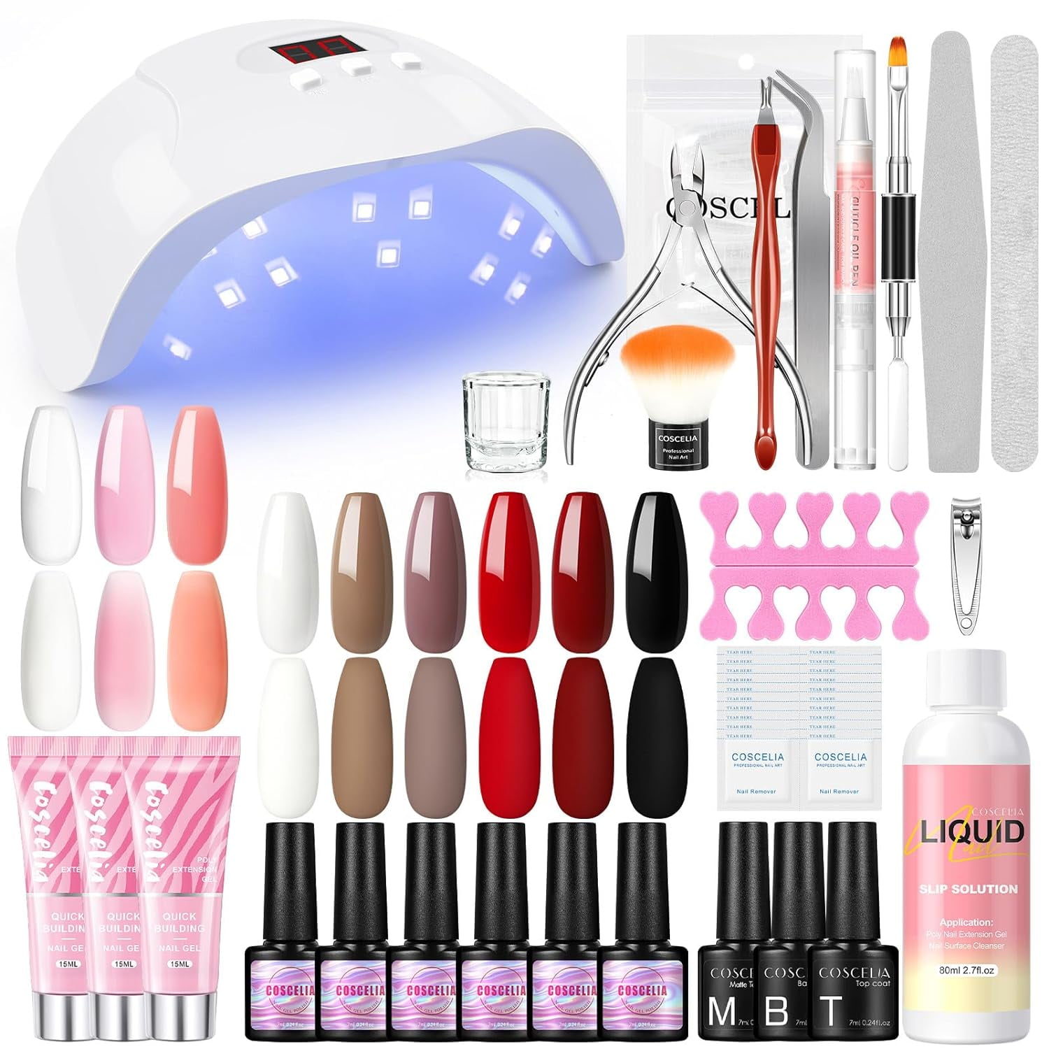 Coscelia Poly Nail Gel Kit with Nail Lamp 36W for Starters DIY at Home