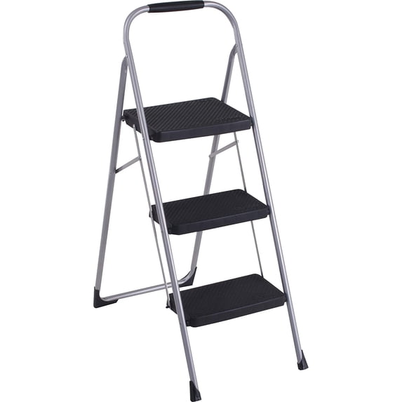 Cosco 11408PBL1E Three Big Folding Step Stool with Rubber Hand Grip, Platinum