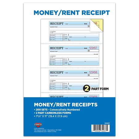 Cosco 2-Part Carbonless Receipts 7.63" x 11" 200 Sets/Book (074037PK2)