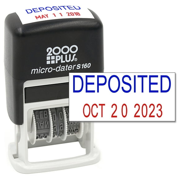 Cosco 2000 PLUS Self-Inking Rubber Date Office Stamp with DEPOSITED Phrase BLUE INK & Date RED INK (Micro-Dater 160), 12-Year Band