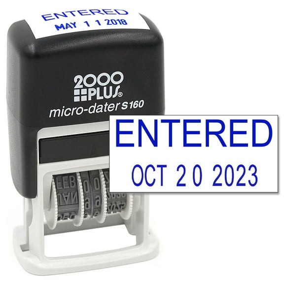 Cosco 2000 PLUS Self-Inking Rubber Date Office Stamp with ENTERED Phrase & Date - BLUE Ink (Micro-Dater 160), 12-Year Band