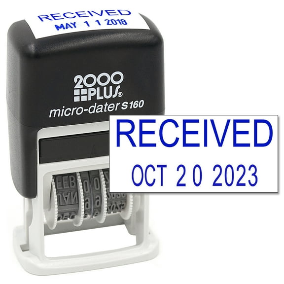 Cosco 2000 PLUS Self-Inking Rubber Date Office Stamp with RECEIVED Phrase & Date - BLUE Ink (Micro-Dater 160), 12-Year Band