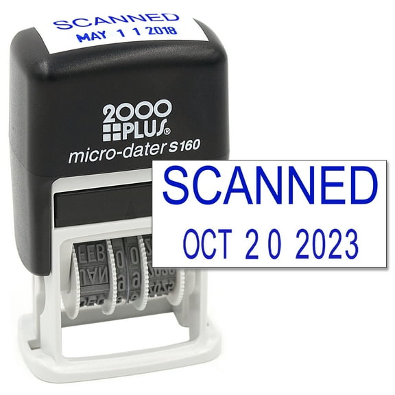 Cosco 2000 PLUS Self-Inking Rubber Date Office Stamp with SCANNED Phrase & Date - BLUE Ink (Micro-Dater 160), 12-Year Band