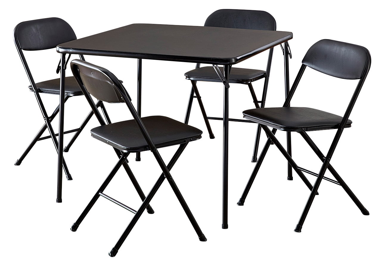 COSCO 5 Piece Folding Dining Set with Card Table and 4 Vinyl Padded Chairs Black