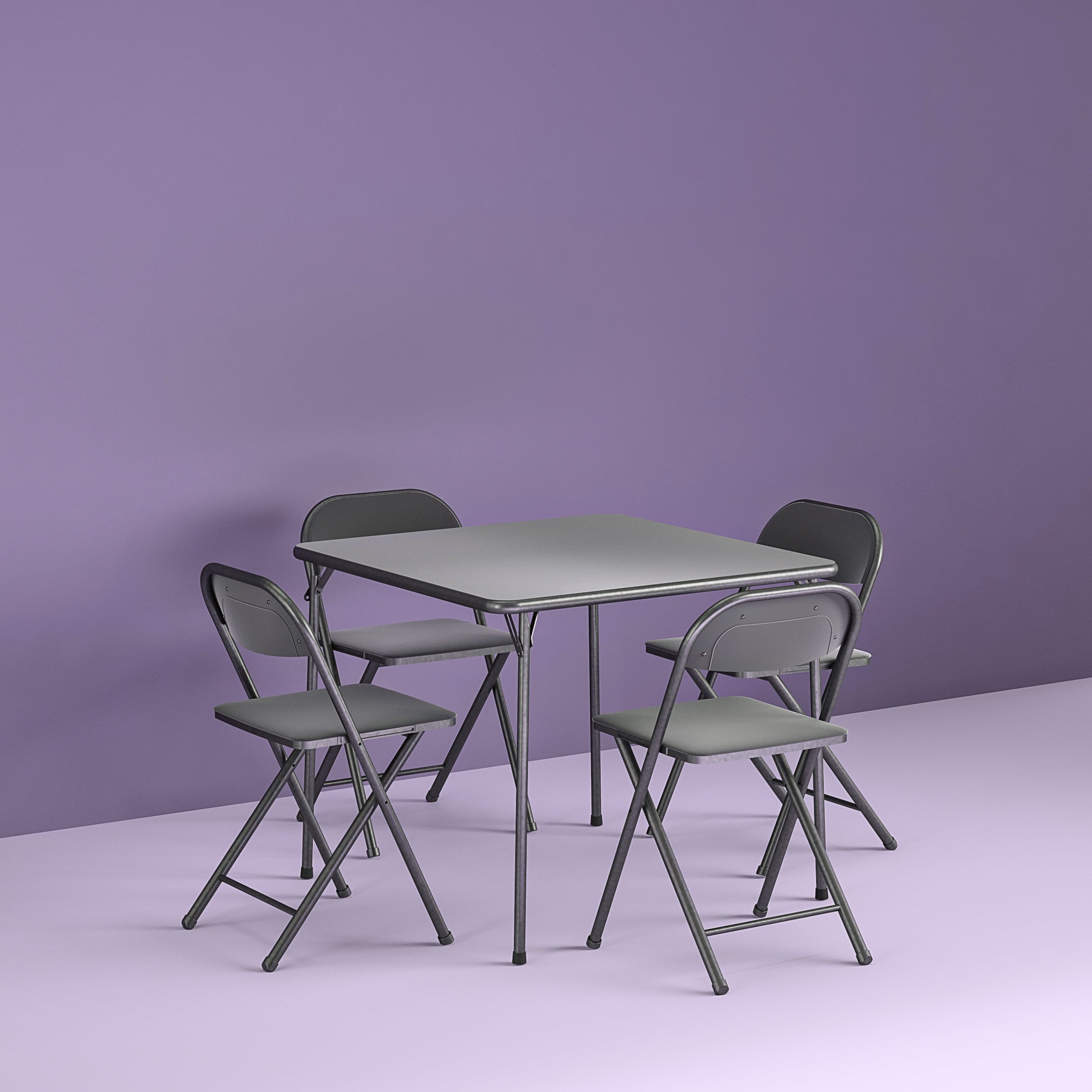 COSCO 5 Piece Folding Dining Set with Card Table and 4 Vinyl Padded Chairs Black