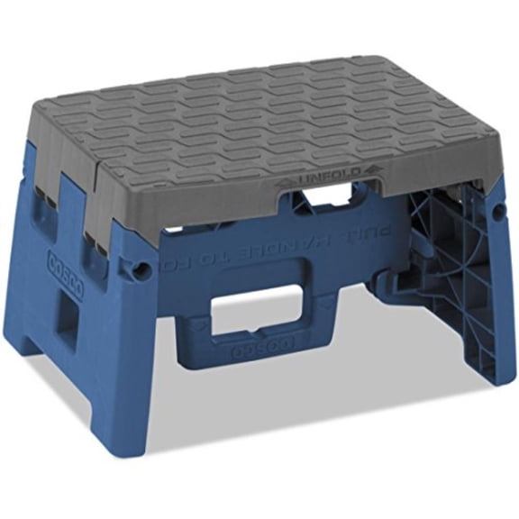 COSCO Folding Step Stool - 1-Step, 300 lb Capacity, Foldable - 8.5 in, Blue/Gray