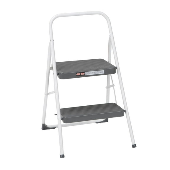 Cosco All Steel Folding Step Stool with 2 Steps, White and Gray