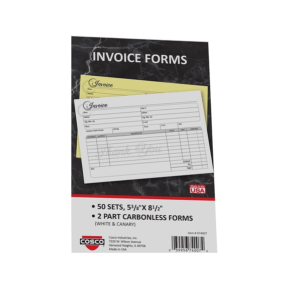 Cosco Artistic 2-Part Carbonless Invoices 5.4" x 8.5" 50 Sets/Book (074007)