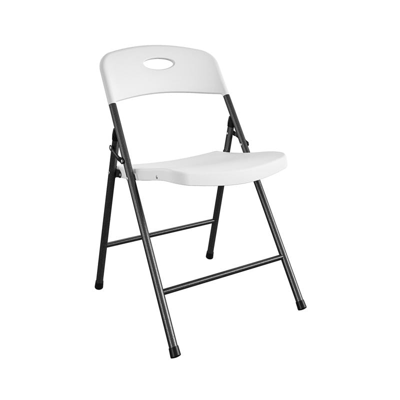 White and Black Metal Folding Chair with Resin Seat