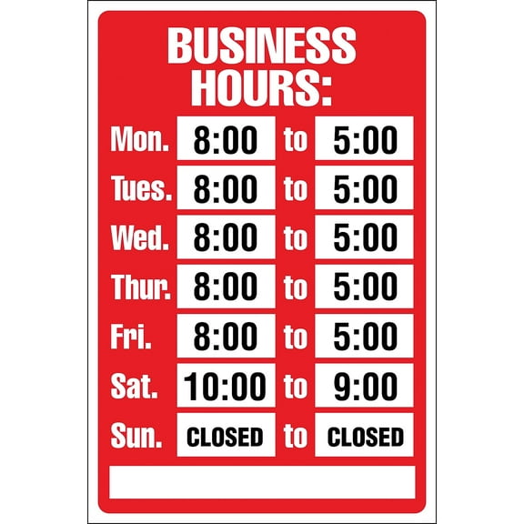 Cosco Business Hours Sign Kit 8x12" (098071) 712511