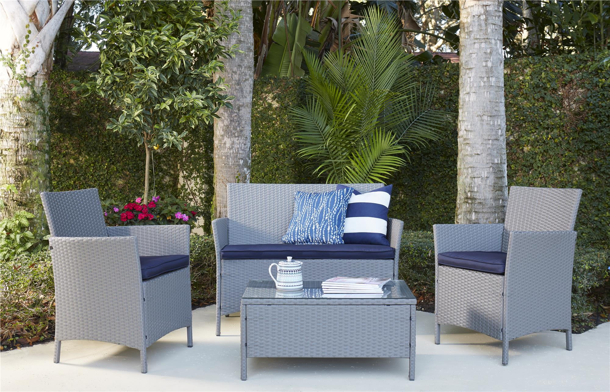 Cosco Outdoor Living Jamaica 4Piece Wicker Conversation Set, Gray