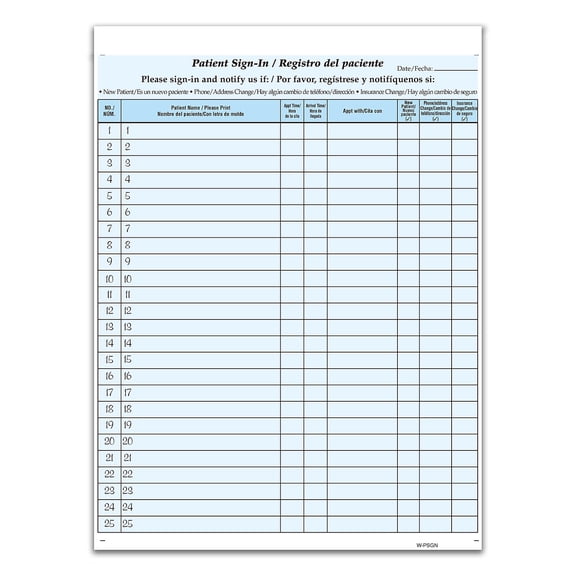 Cosco Patient Bilingual Confidential Sign-In Forms 3-Part 125 Forms/Pack (074042)