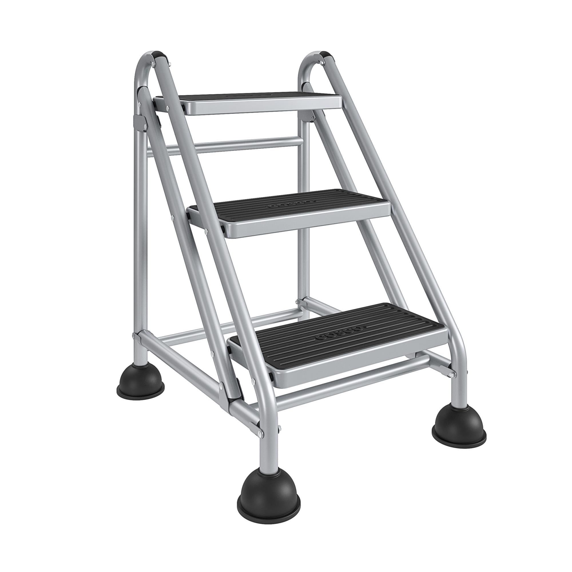 Cosco Platinum & Black 3-Step Rolling Step Stool with Secure Tread