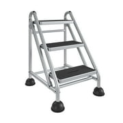 COSCO 3-Step Commercial Rolling Steel Step Ladder Grey
