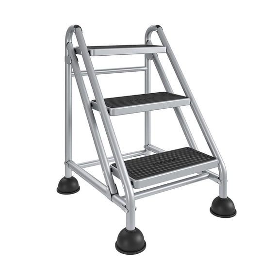 COSCO 3-Step Commercial Rolling Steel Step Ladder (Grey)