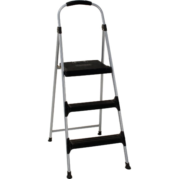 Cosco Signature 3-Step Folding Step Stool - Foldable, Residential Use - Black/Silver Residential Use, Standard Application