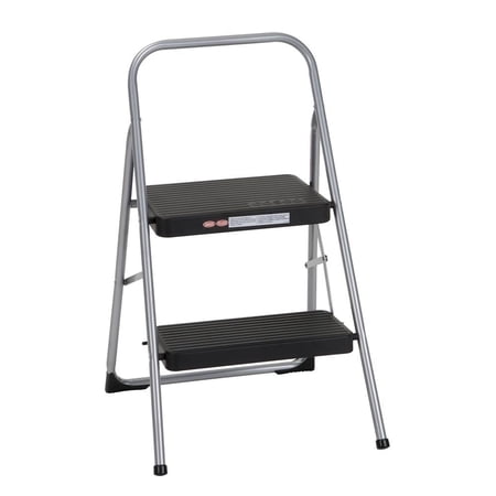 Cosco Steel 2-Step Folding Step Stool, Platinum & Black
