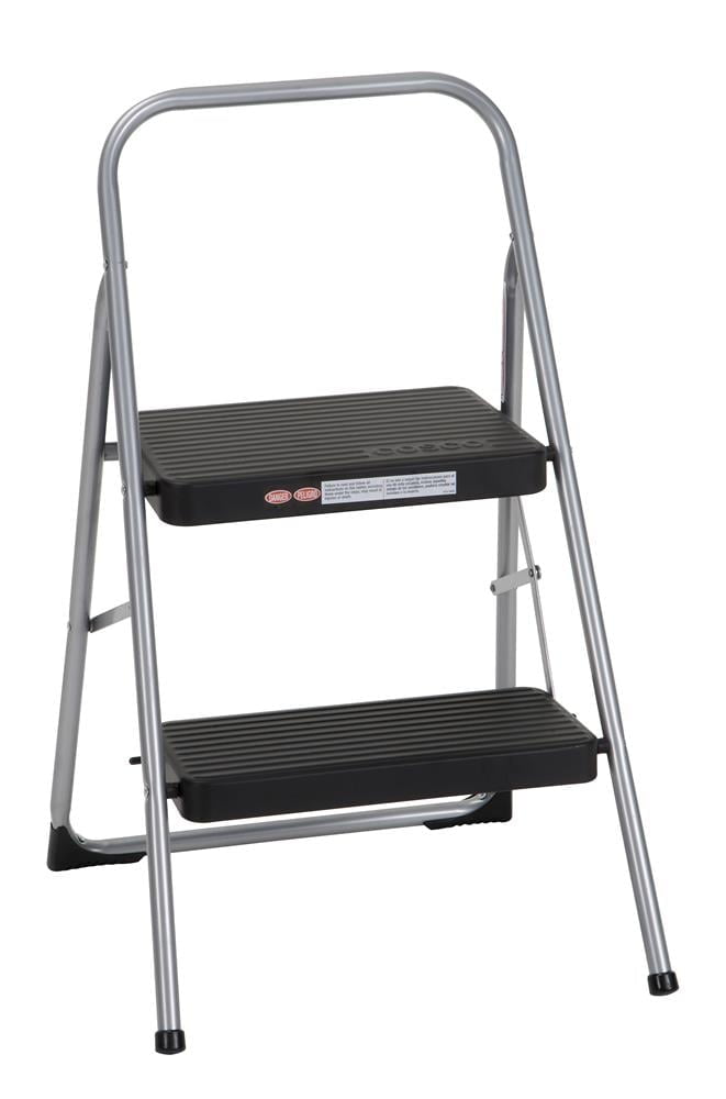 Cosco Steel 2-Step Folding Step Stool, Platinum & Black - Walmart.com