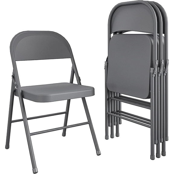 CoscoProducts COSCO All- Steel Folding Chair, 4-Pack, Gray