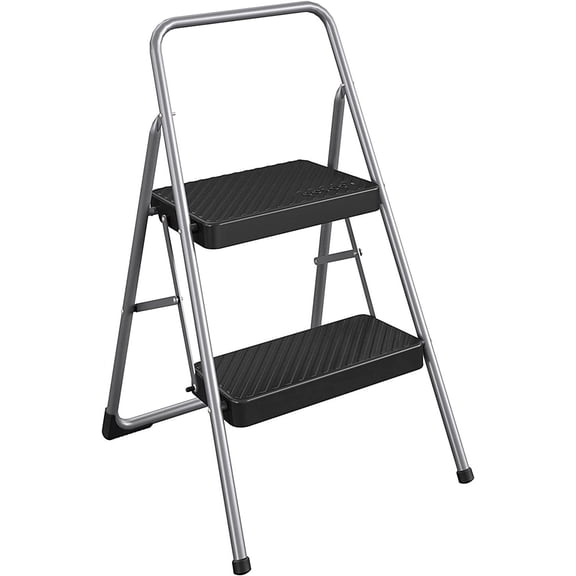 CoscoProducts PETGLE 11137PBL1E 2 Household Folding Step Stool, ANSI Type 3, 200 lb Weight Capacity, Platinum