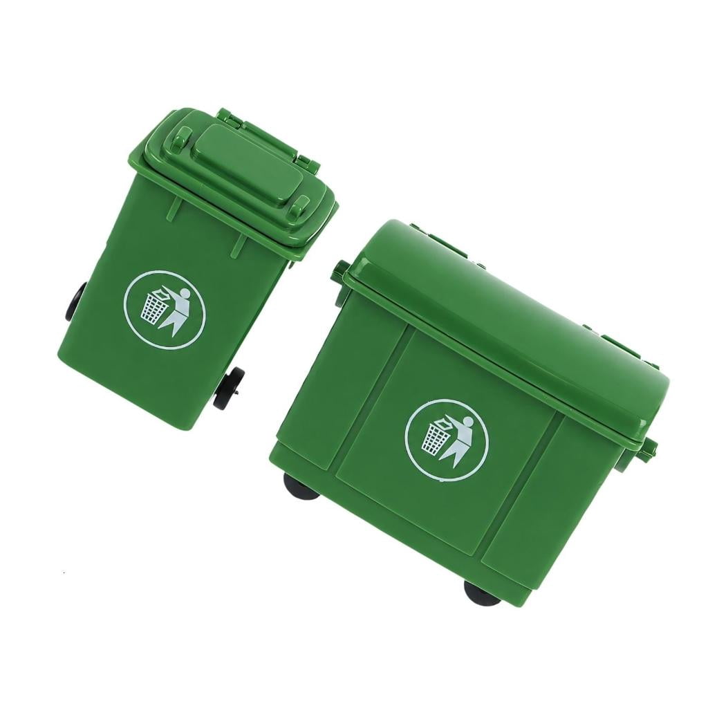 Cosemary 1:12 Scale Miniature Wheeled Trash Bin Models, 2 Green Plastic ...