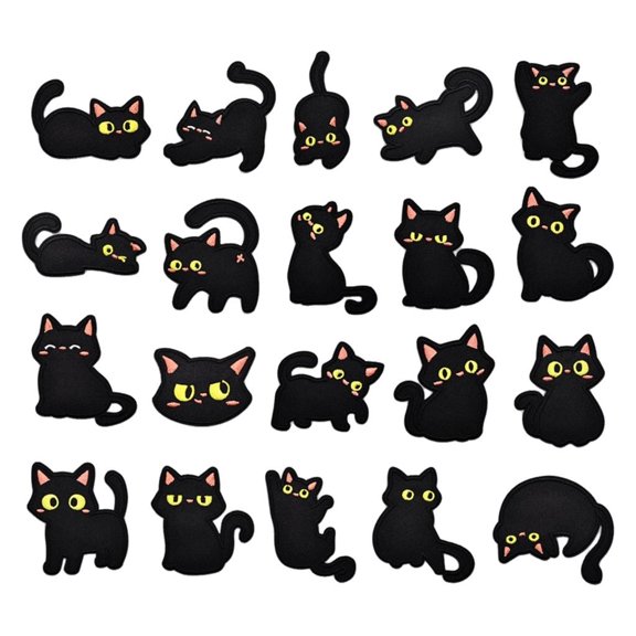 Cosemary 20Pcs Lovely Black Cats Sticker Fabric Patches For Customizing Jeans And Hats